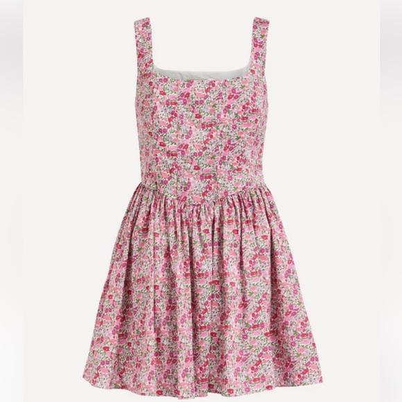 NWT Loveshackfancy x Liberty Zane Dress Mini Basque Waist Strawberry Jam Fabric - Picture 2 of 5